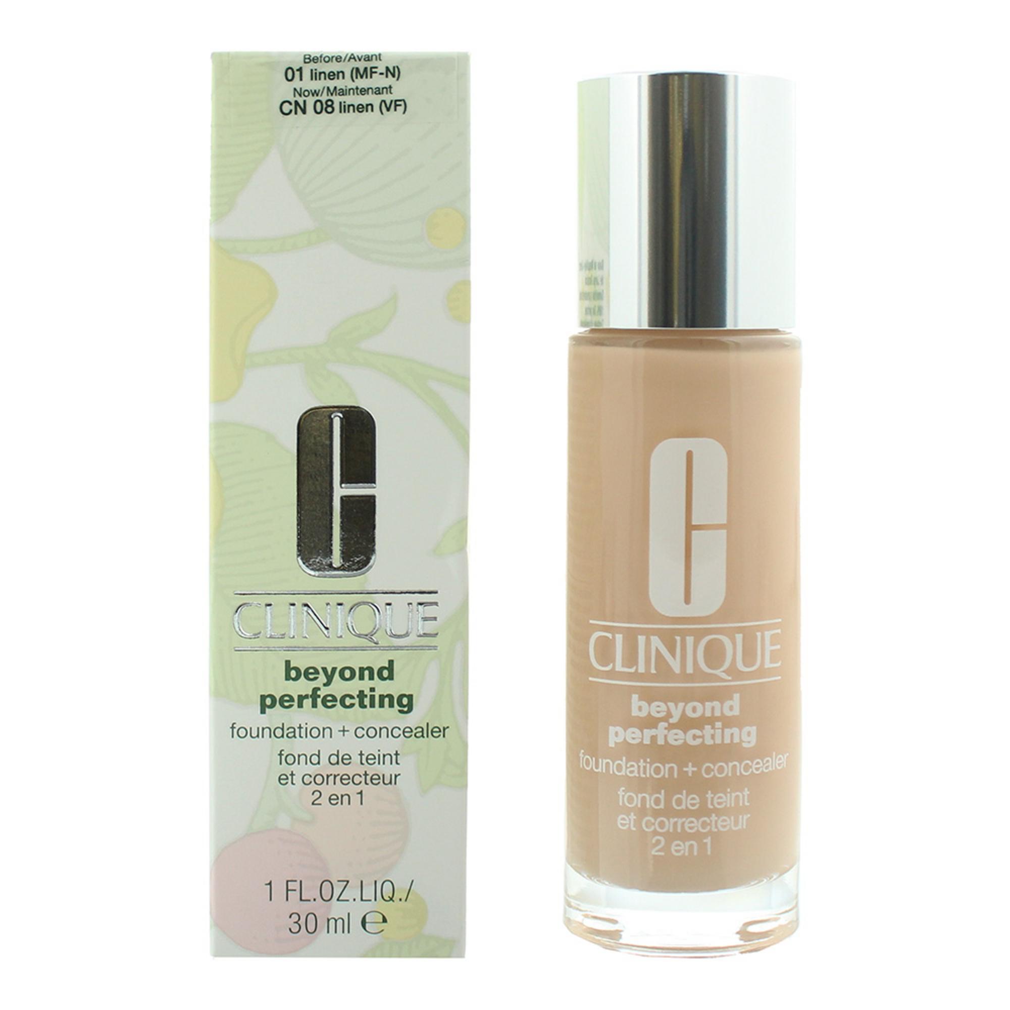 Clinique, Beyond Perfecting, Пълно покритие, Течна основа и коректор 2-в-1, 01, Лен, 30 мл