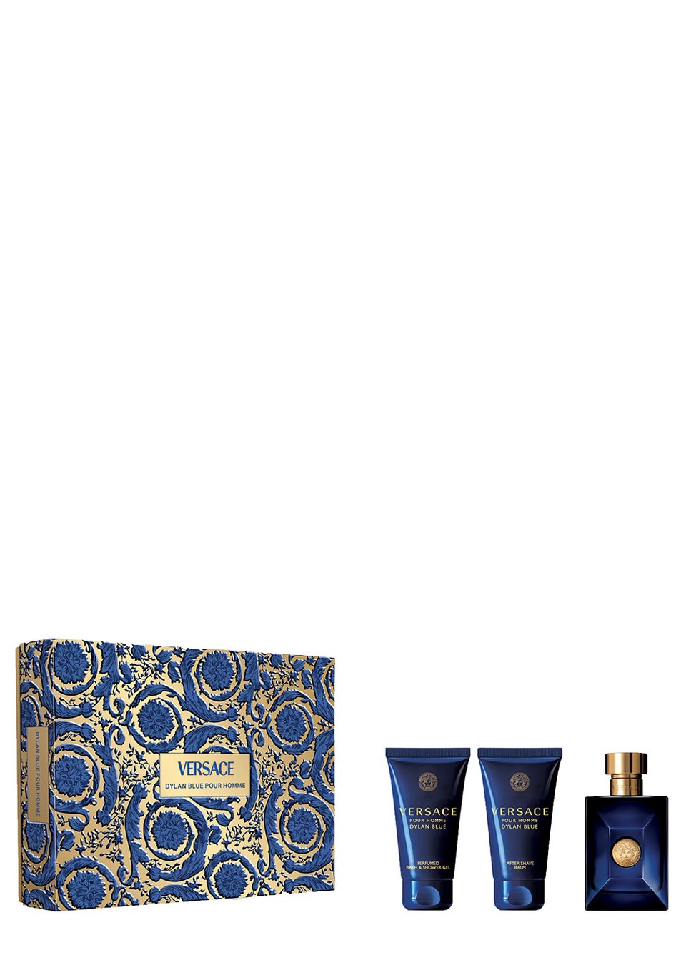Set Versace: Dylan Blue, Eau De Toilette, For Men, 50 ml + Dylan Blue, Calming, After-Shave Balm, 50 ml + Dylan Blue, Shower Gel, For All Skin Types, 50 ml