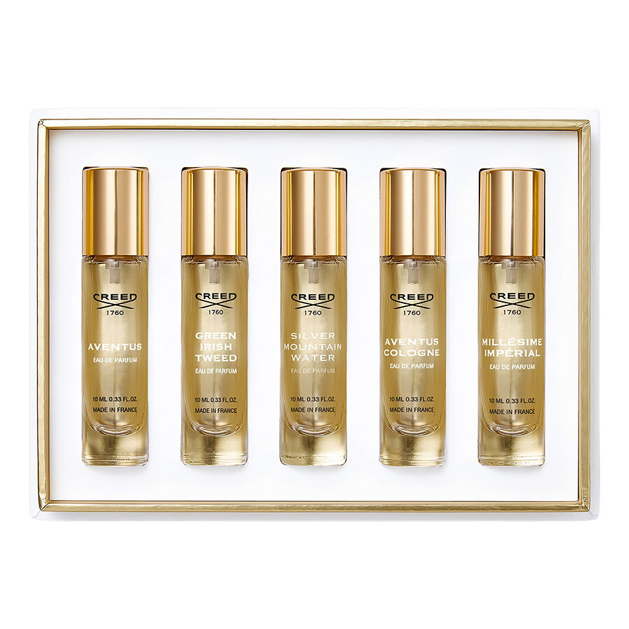 Set Creed: Aventus, Eau De Parfum, For Men, 10 ml + Green Irish Tweed, Eau De Parfum, For Men, 10 ml + Silver Mountain Water, Eau De Parfum, For Men, 10 ml + Aventus Cologne, Eau De Parfum, For Men, 10 ml + Millesime Imperial, Eau De Parfum, For Men, 10 ml
